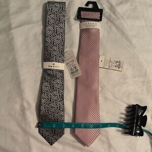 2 NWT ties Black and White Flower and Pink with Black Dots Patterned Ties